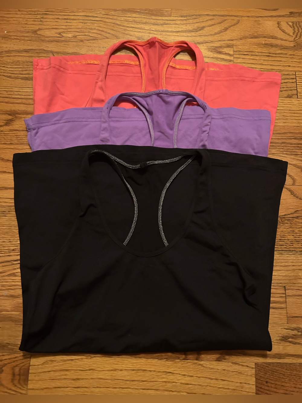 Lot: 3 Stretchy Racerback Athleisure Workout Tank Tops Pink/Salmon Purple Black